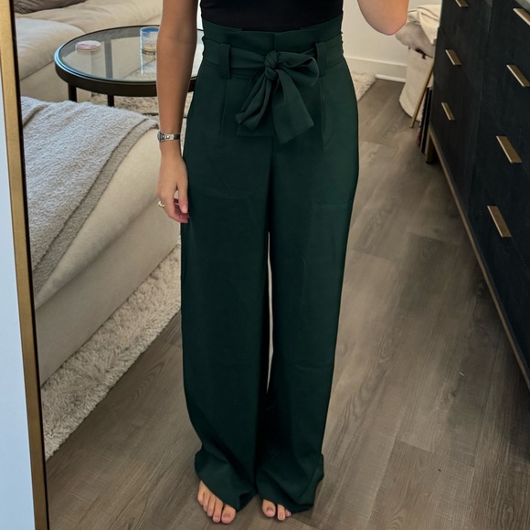 Petal & Pup Kieran Pants Emerald Green Wide-Leg Belted High Waist Pants 2 - Picture 6 of 10